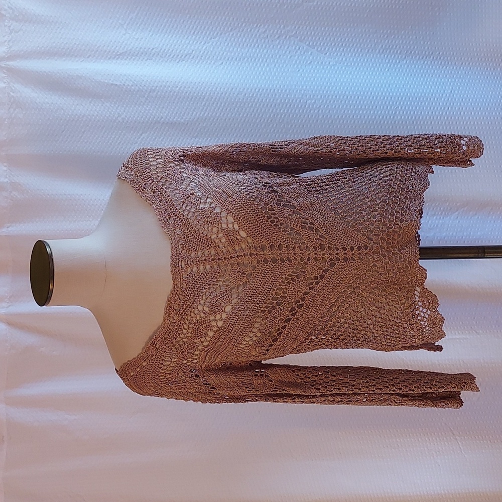 Bette Paige Women's Top Silk Rayon Open Crotched Lace Tan Shiny Delicate…